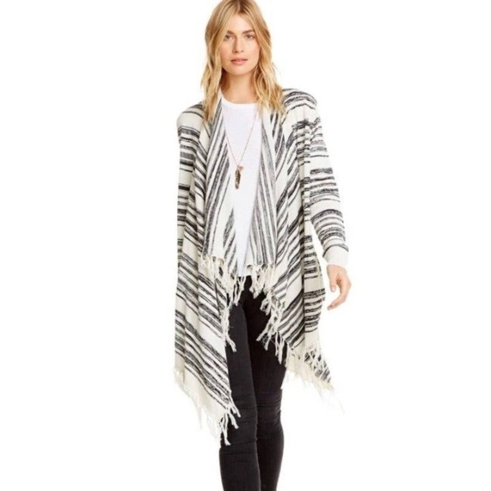 Chaser 100% Linen Fringe Longline Cardigan with Pockets. Size Small.